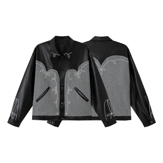 Unisex Boxy-Blouson aus Lederimitat und Wollmix mit Westernstickerei Nord Taschen