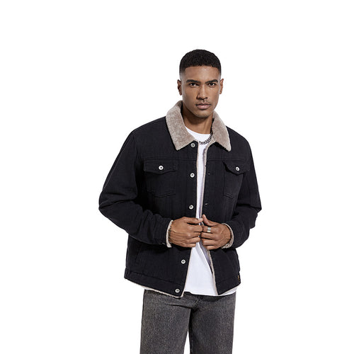 Herren Robuste Denim-Truckerjacke mit Sherpa-Futter und Teddykragen Nord Taschen