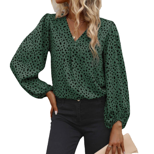 Damen Elegante V-Ausschnitt Bluse mit Puffärmeln Nord Taschen