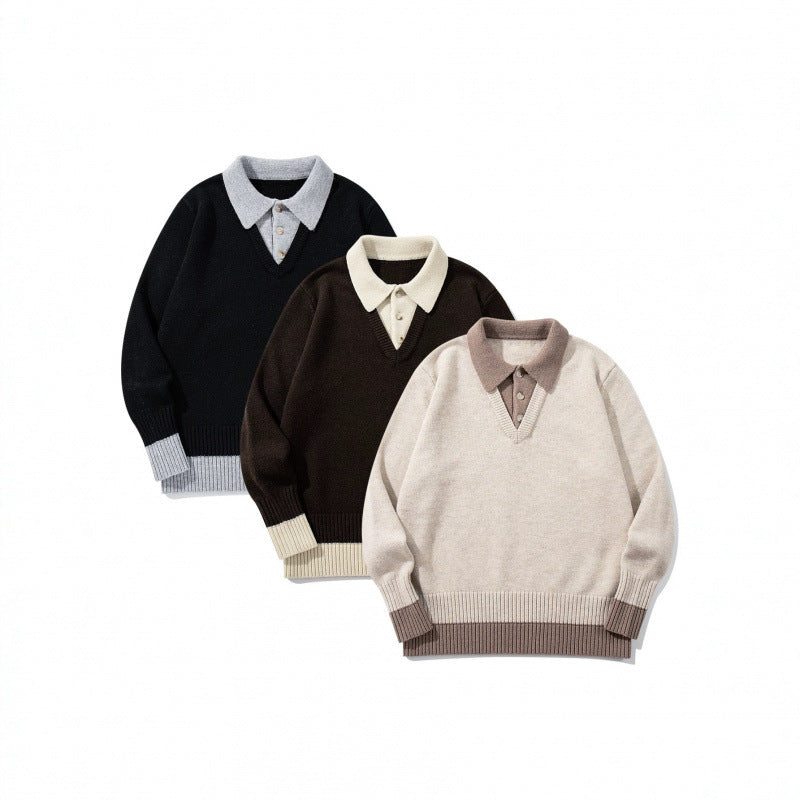Herren Oversized Feinstrick-Polo mit kontrastbesetztem Hemdkragen und Rippenbündchen Nord Taschen