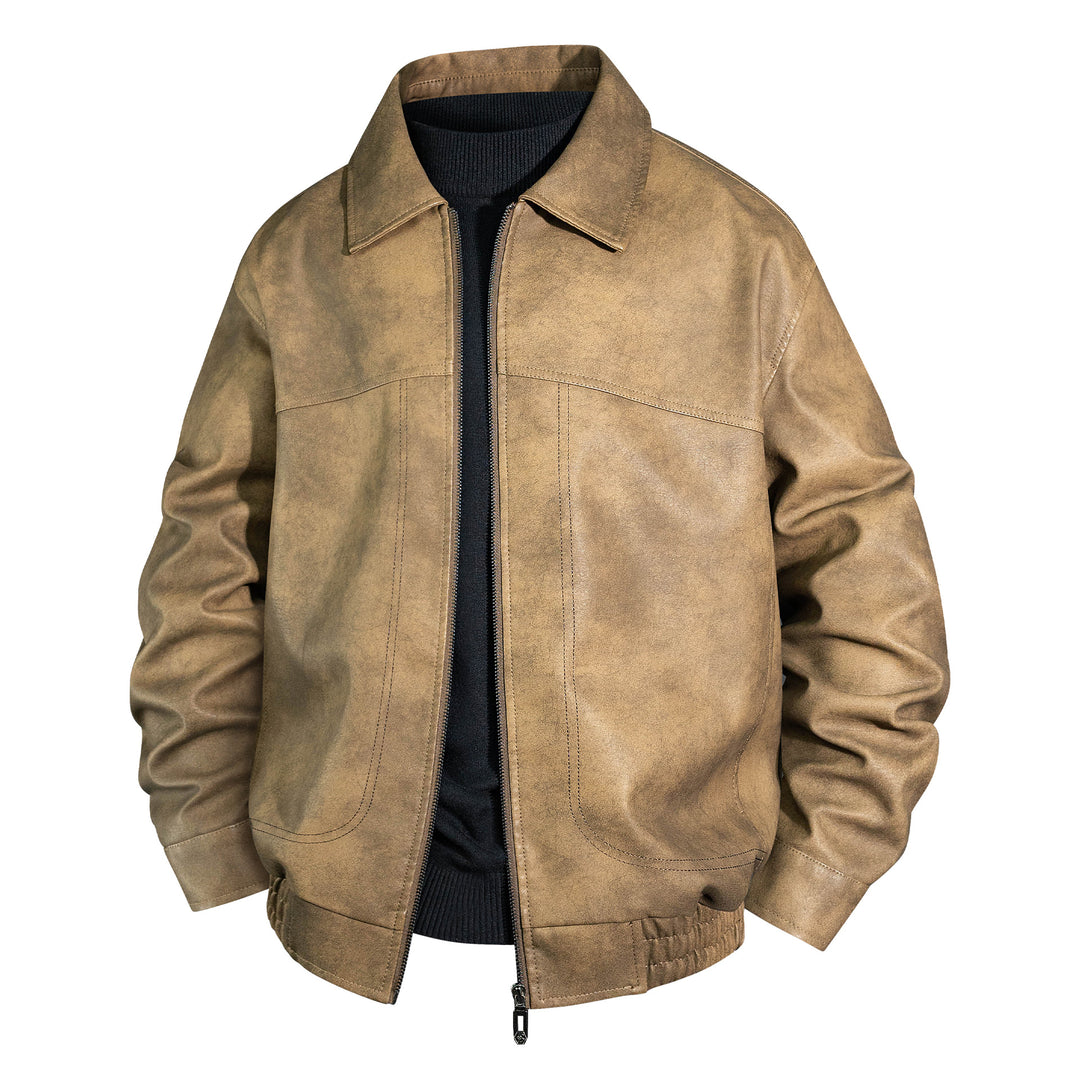 Herren Bomberjacke aus geöltem Vintage-Leder mit Reißverschluss Nord Taschen