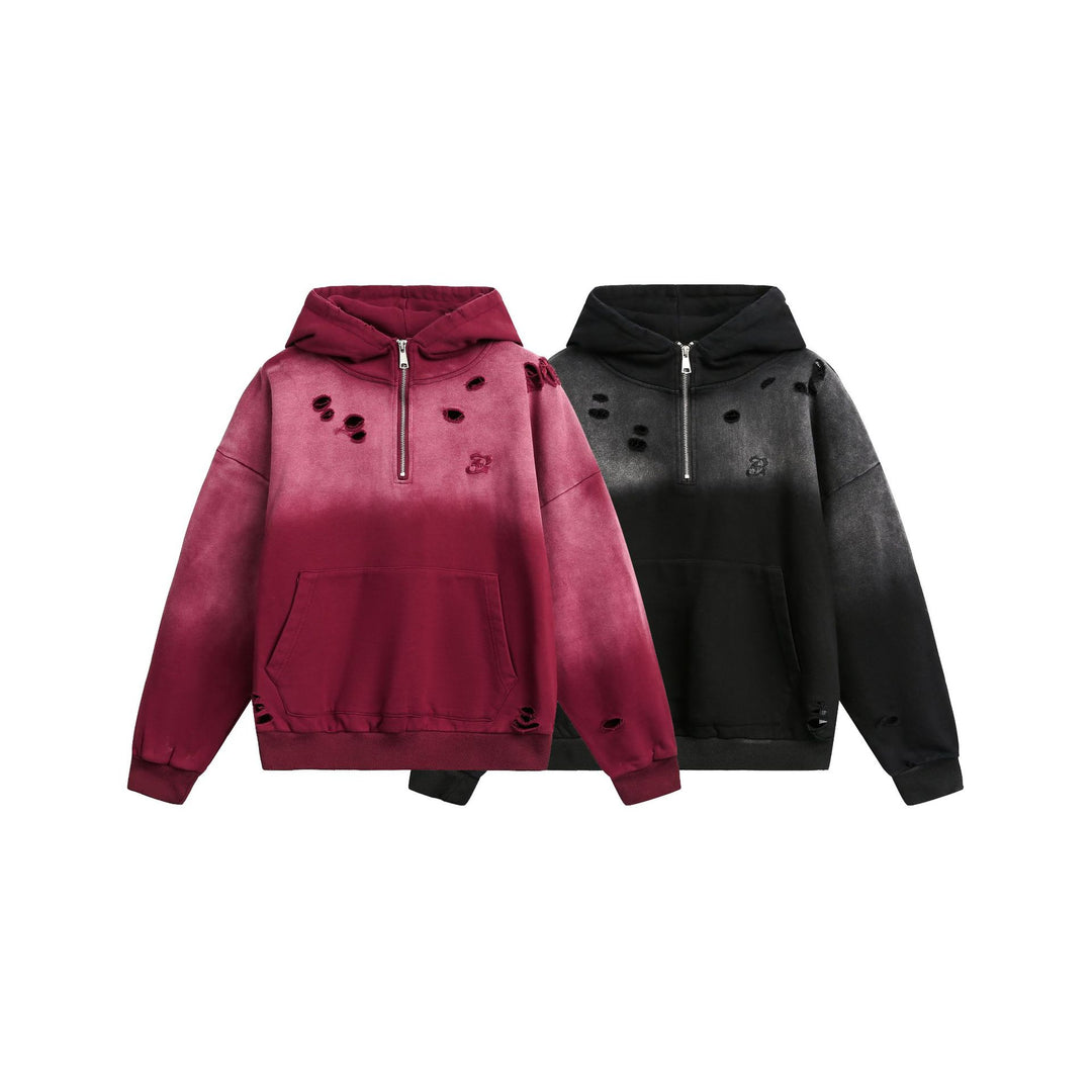 Unisex Oversize Kapuzenpullover mit Halbreißverschluss, Distressed-Details und Kängurutasche Nord Taschen