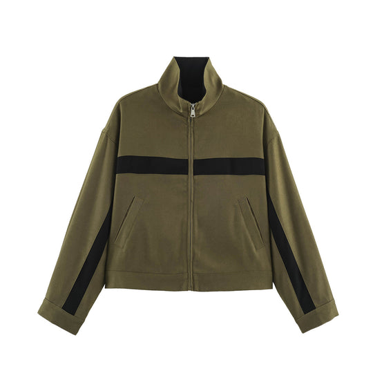 Unisex Kurz geschnittene Trackjacke mit Stehkragen, Kontraststreifen und Reißverschluss Nord Taschen