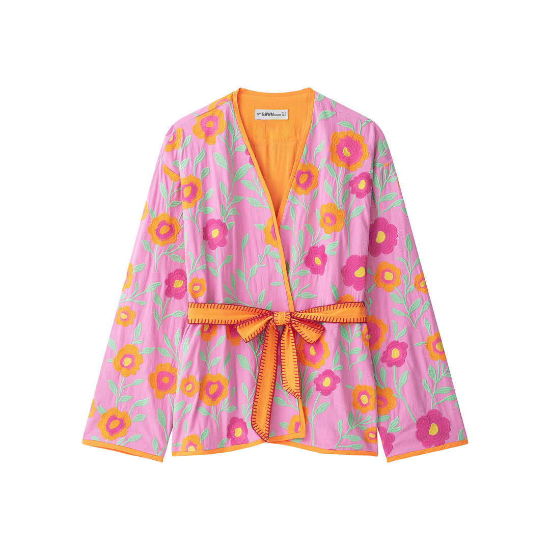 Damen Bestickter Kimono‑Blouson mit Taillenband Nord Taschen