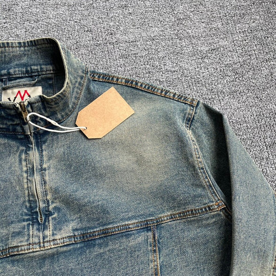 Herren Denim-Pulloverjacke im Vintage-Look mit Halbzip und Stehkragen Nord Taschen