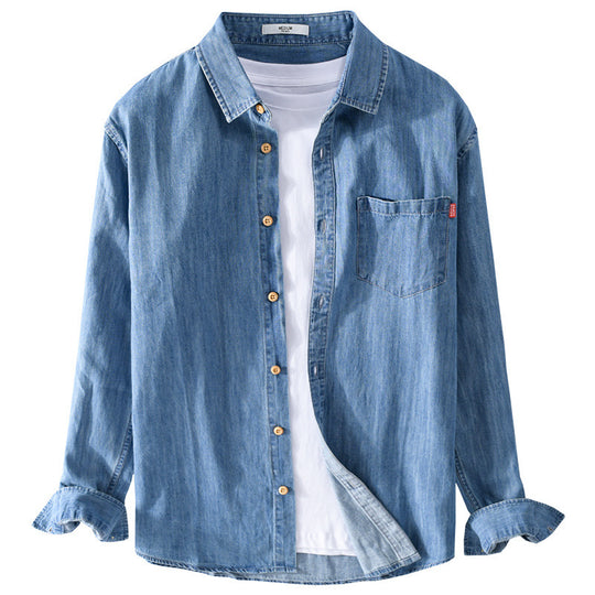 Herren Leichtes Denim-Hemd im Relaxed‑Fit mit Brusttasche und Holzknopfleiste Nord Taschen