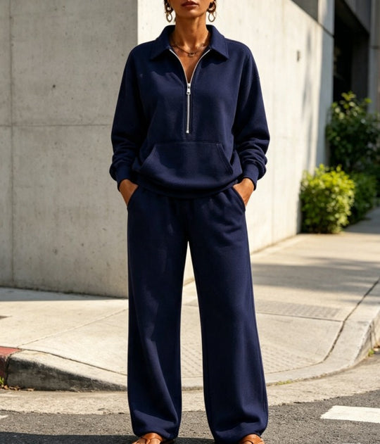 Damen Lässiges Sweat-Set mit Halbzip-Pullover und weiter Jogginghose Nord Taschen