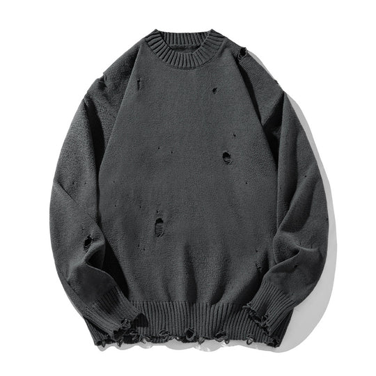 Unisex Oversize Strickpullover mit Destroyed‑Optik, Rundhalsausschnitt und gerippten Bündchen Nord Taschen