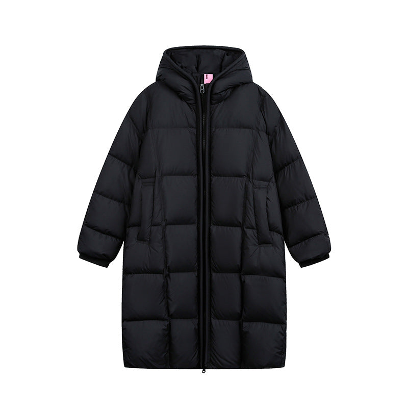Damen Langer Steppmantel mit Kapuze, Oversize Thermoisolierung Nord Taschen