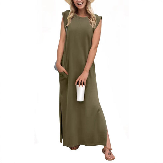 Damen Maxikleid mit modernen Schulterdetails und fließendem Schnitt