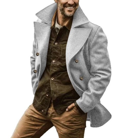 Herren Kurzmantel im Marine-Stil aus Wollmischung mit doppelter Knopfleiste und großem Revers Nord Taschen