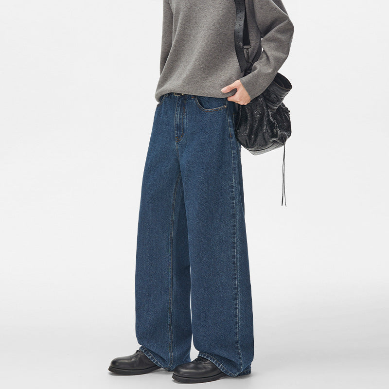 Herren Extraweite hochgeschnittene Denimhose mit ultralangem Saum und geradem Bein Nord Taschen