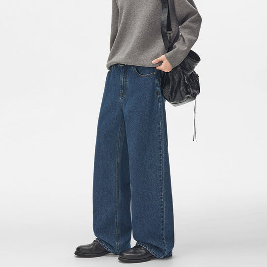 Herren Extraweite hochgeschnittene Denimhose mit ultralangem Saum und geradem Bein Nord Taschen