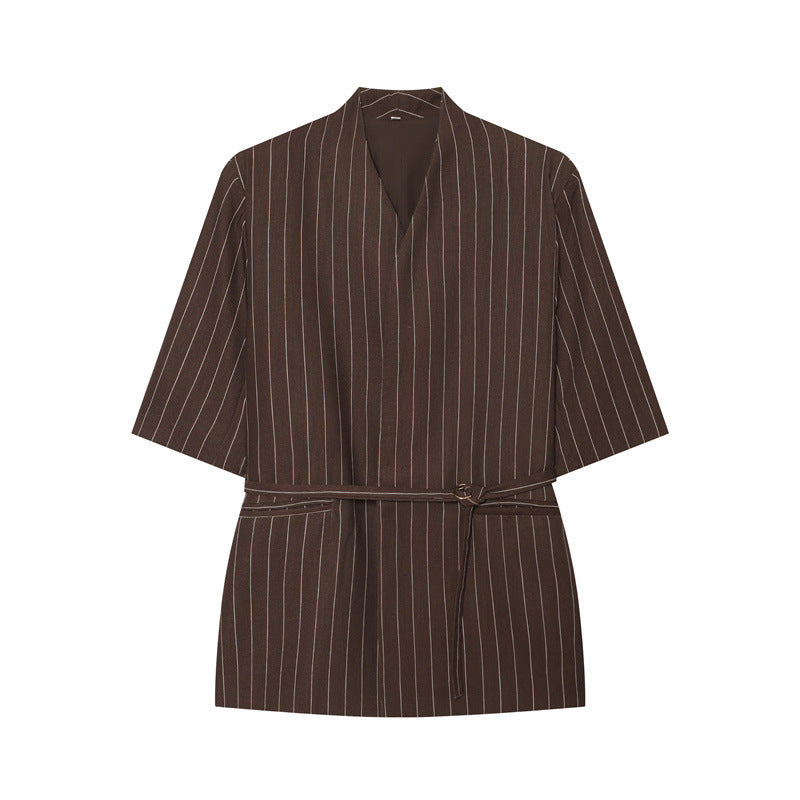 Damen Kimono-Top mit V-Ausschnitt, tailliertem Bindegürtel und halblangen Ärmeln Nord Taschen