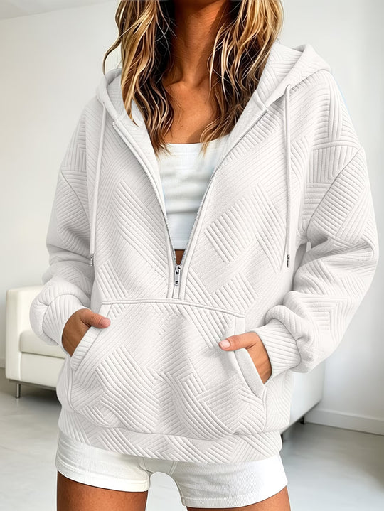 Damen Gequilteter Half-Zip Kapuzenpullover mit geometrischer Steppstruktur Nord Taschen