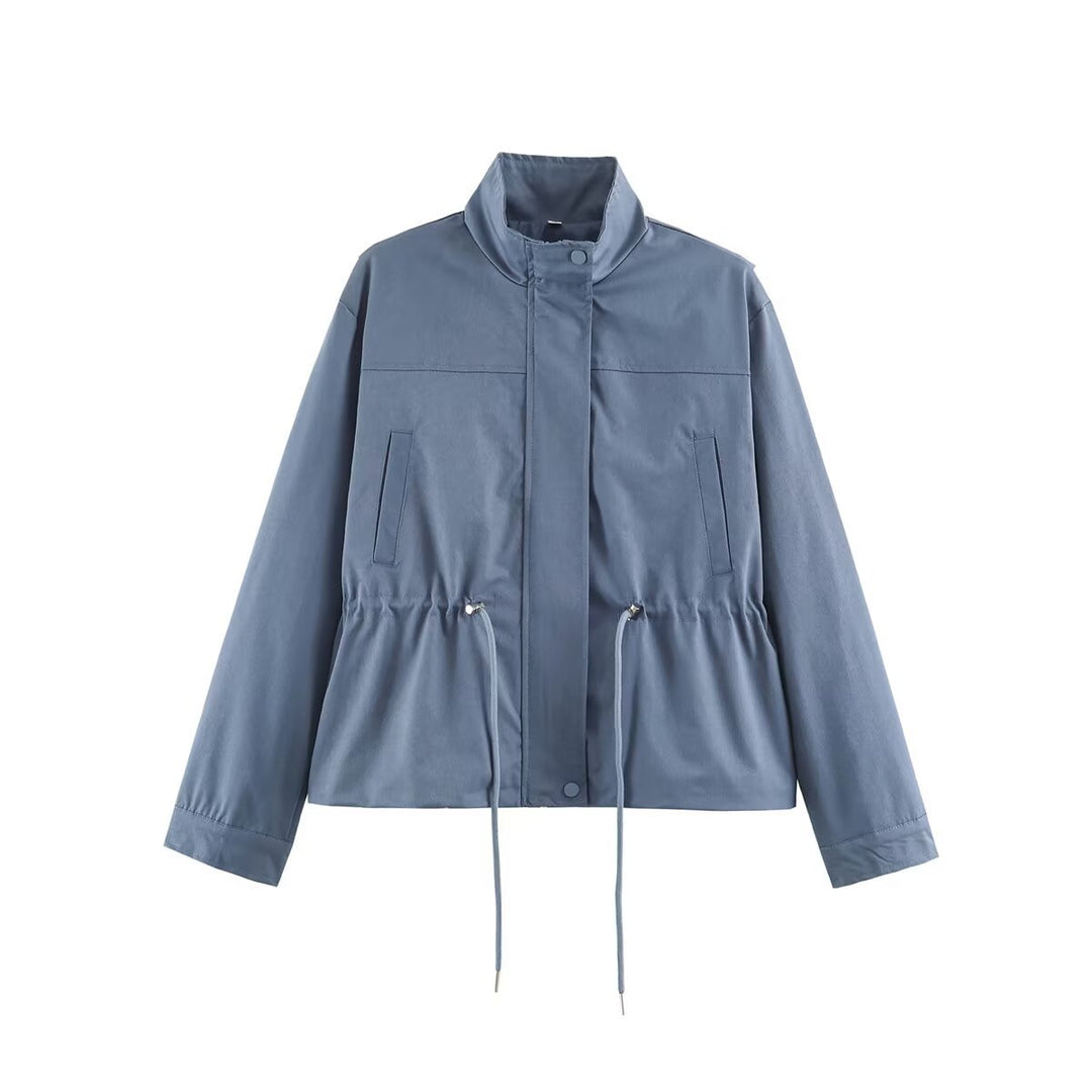 Damen Leichte Übergangsjacke mit Tunnelzug‑Taille und Stehkragen Nord Taschen
