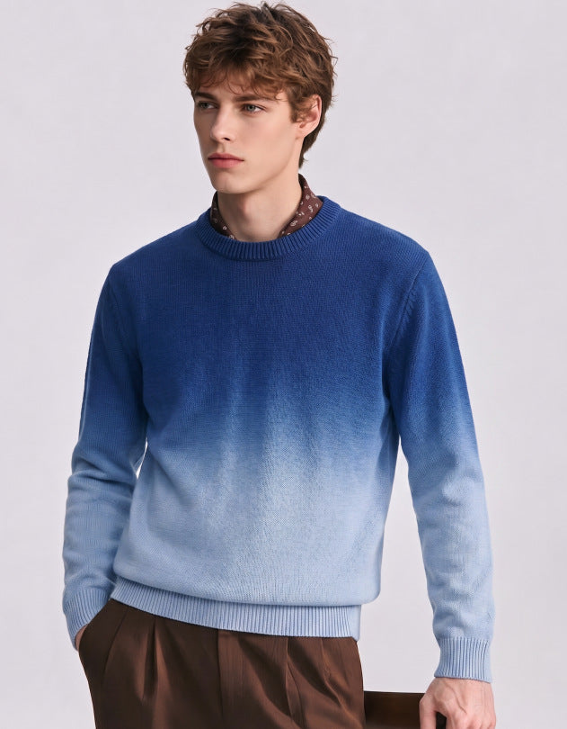 Herren Feinstrick-Pullover mit Dip-Dye-Effekt und Rundhalsausschnitt Nord Taschen