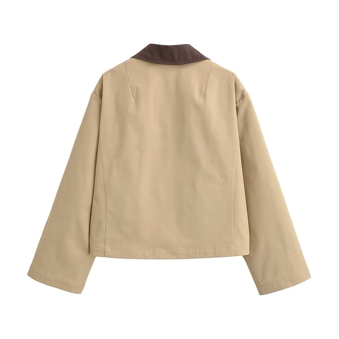 Damen Kurz geschnittene Blousonjacke mit Kontrastkragen und legerer Boxy-Silhouette Nord Taschen