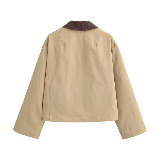 Damen Kurz geschnittene Blousonjacke mit Kontrastkragen und legerer Boxy-Silhouette Nord Taschen