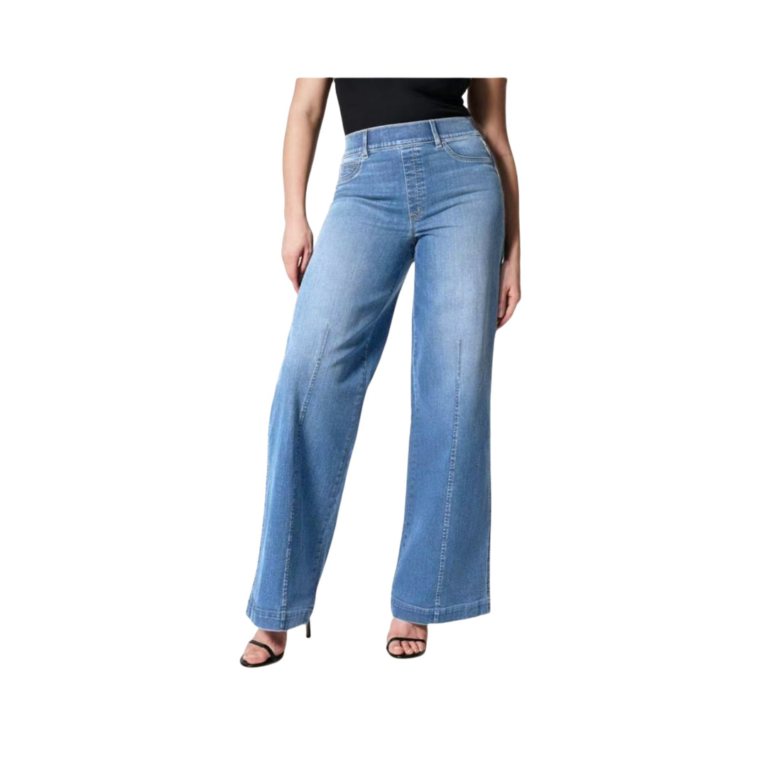 Damen Hochtaillierte Weitgeschnittene Jeanshose mit geradem Bein Nord Taschen