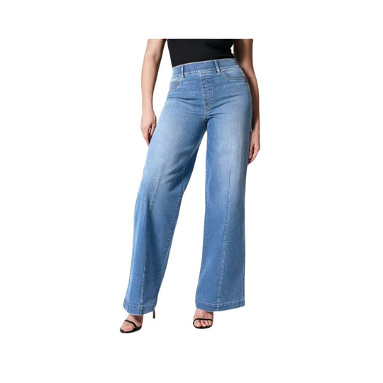 Damen Hochtaillierte Weitgeschnittene Jeanshose mit geradem Bein Nord Taschen