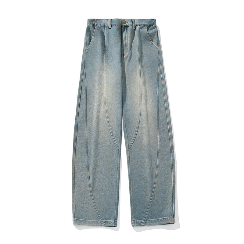 Herren Weite Denim-Hose mit kontrastierenden Einsatznähten und hohem Bund Nord Taschen