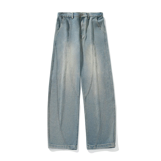 Herren Weite Denim-Hose mit kontrastierenden Einsatznähten und hohem Bund Nord Taschen