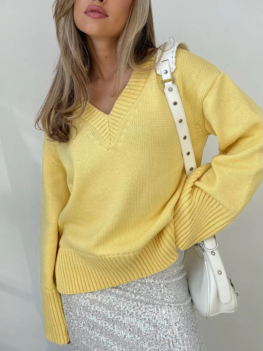 Damen V-Ausschnitt Pullover aus weichem Strick