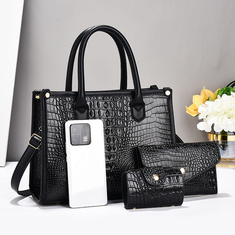 Damen Handtaschen-Set mit elegantem Krokodil-Leder-Look und abnehmbaren Zubehör Nord Taschen
