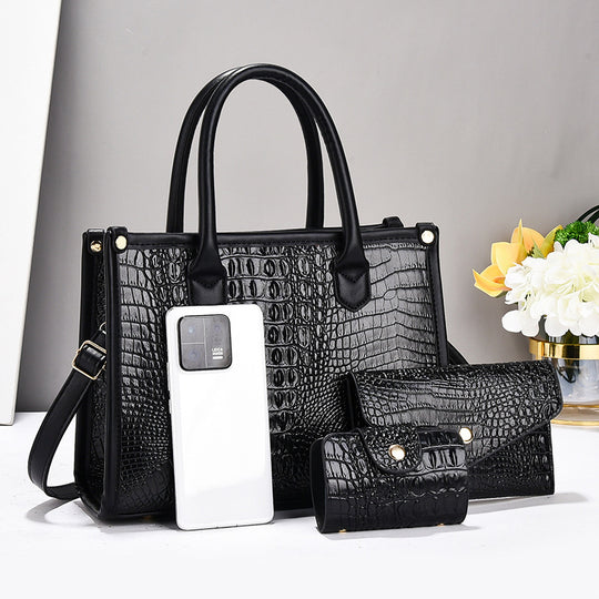 Damen Handtaschen-Set mit elegantem Krokodil-Leder-Look und abnehmbaren Zubehör Nord Taschen