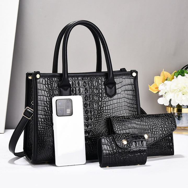 Damen Handtaschen-Set mit elegantem Krokodil-Leder-Look und abnehmbaren Zubehör Nord Taschen
