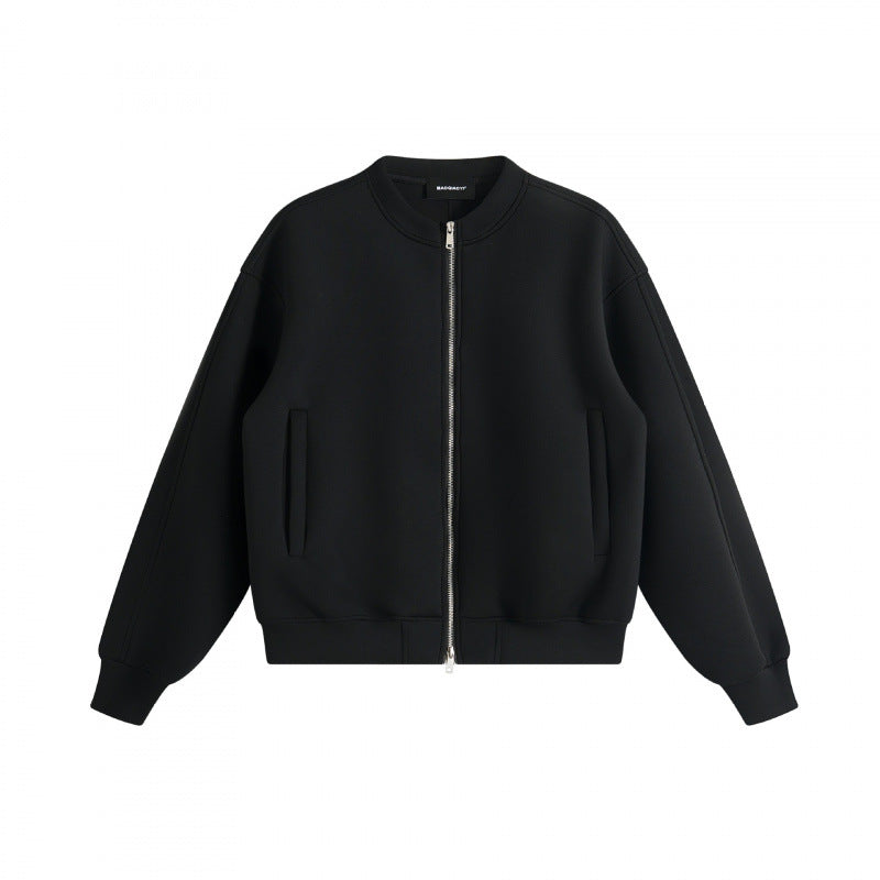 Unisex Boxy-Zip-Bomberjacke aus French-Terry mit verdeckten Eingrifftaschen und geripptem Saum Nord Taschen