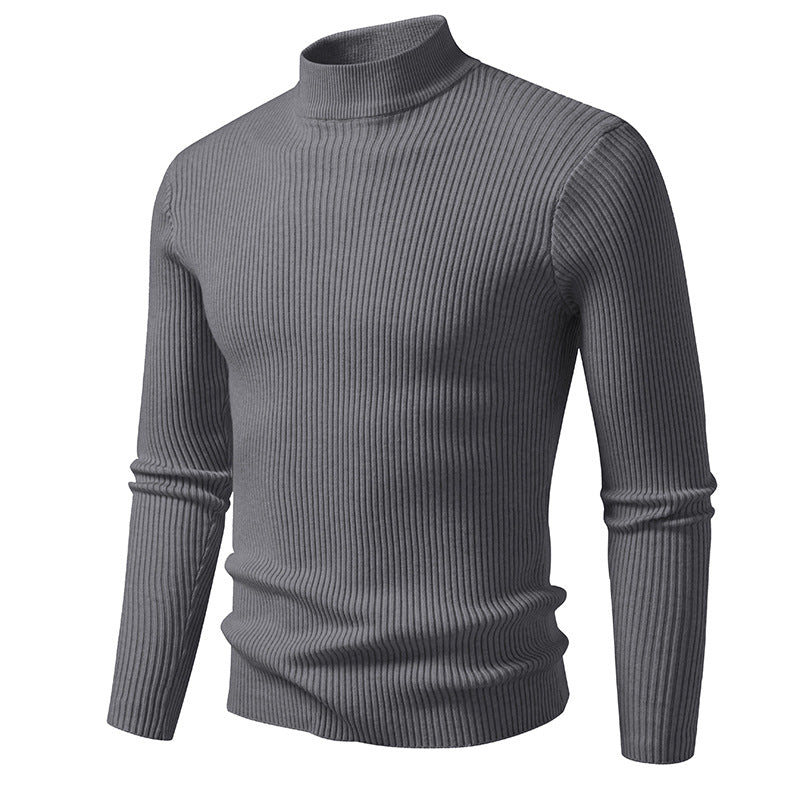Herren Rippstrick-Mockneck-Pullover schmaler Schnitt thermischer Feinstrick Nord Taschen
