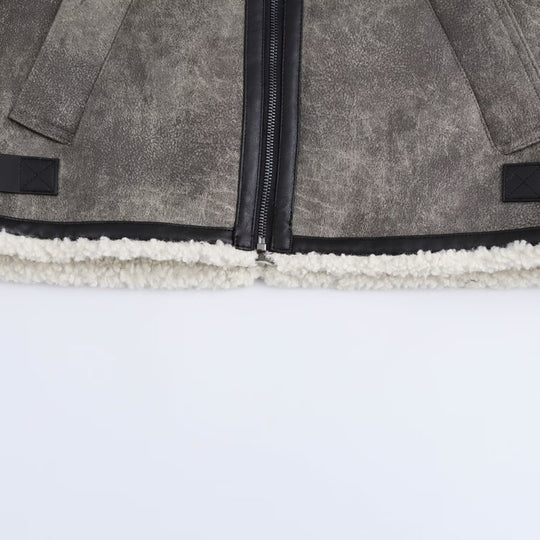 Damen Oversized Fliegerjacke mit Teddyfutter, Kunstlederbesatz und Schnallen Nord Taschen