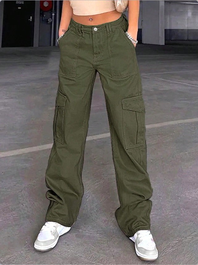 Damen weite Cargo-Hose mit hoher Taille, aufgesetzten Klappentaschen und legerer Baggy-Passform Nord Taschen