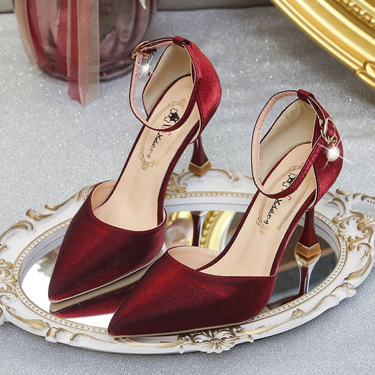 Damen elegante Spitzen Hochhackige Schuhe mit zierlichen Riemen