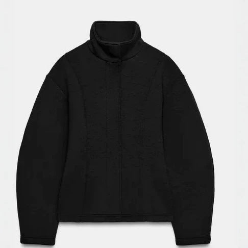 Damen Kurz geschnittene Boxy‑Fleecejacke mit Stehkragen, vertikalen Strukturnähten und verdecktem Reißverschluss Nord Taschen