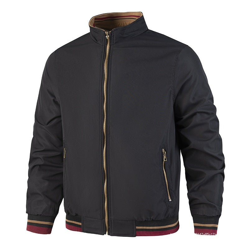 Herren Leichte Bomberjacke im Vintage‑Look mit Stehkragen, Reißverschlusstaschen und gestreiften Rippbündchen Nord Taschen