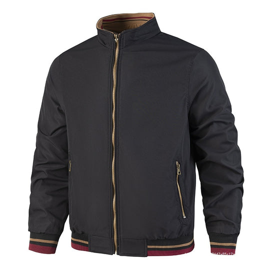 Herren Leichte Bomberjacke im Vintage‑Look mit Stehkragen, Reißverschlusstaschen und gestreiften Rippbündchen Nord Taschen