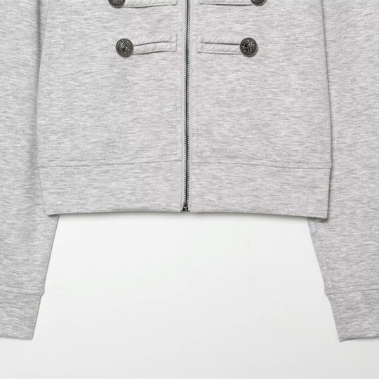 Damen Kurze Sweatjacke im Military-Stil mit Stehkragen und Zierknopfdetails Nord Taschen