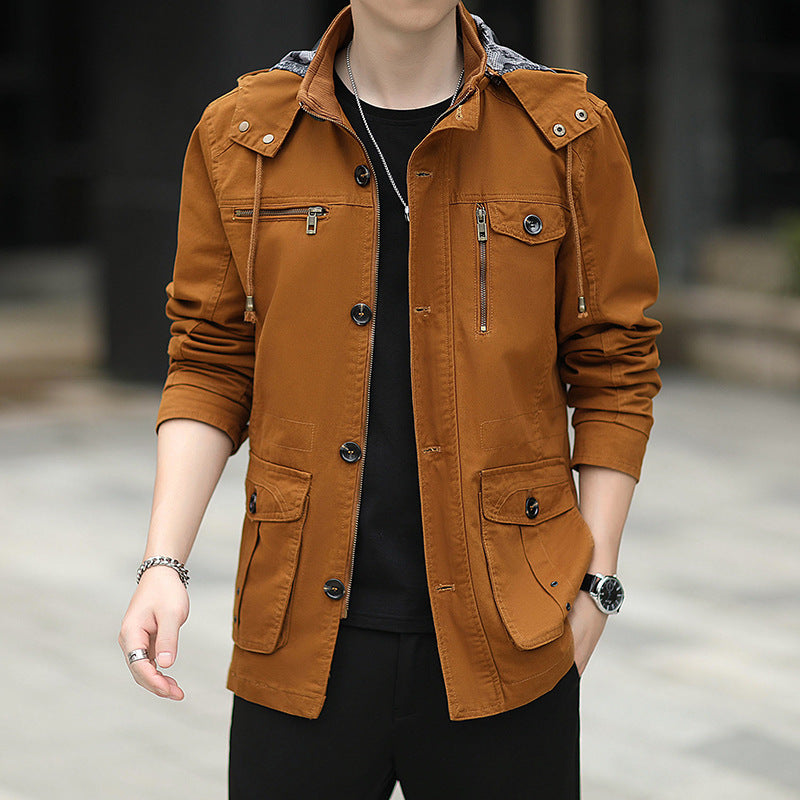 Herren leichte Canvas-Fieldjacke mit Kapuze, Multifunktionstaschen und Reißverschluss Nord Taschen