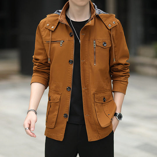 Herren leichte Canvas-Fieldjacke mit Kapuze, Multifunktionstaschen und Reißverschluss Nord Taschen