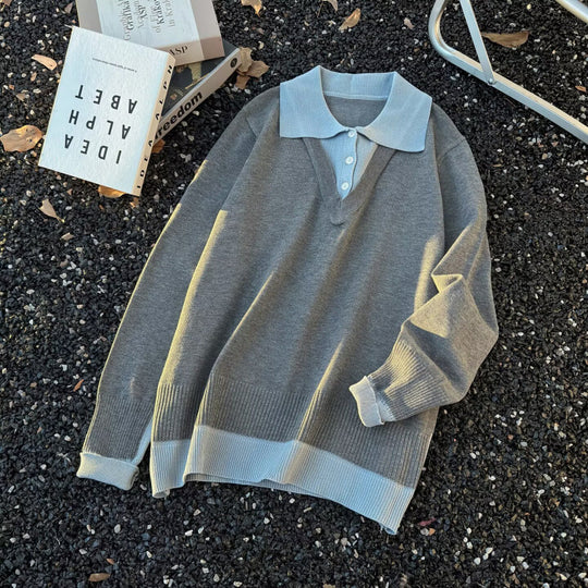 Damen Oversized Polo-Feinstrickpullover mit Kontrastkragen und geripptem Saum Nord Taschen
