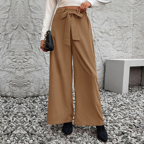 Damen Weite High-Waist-Hose mit Paperbag-Bund und Bindegürtel Nord Taschen