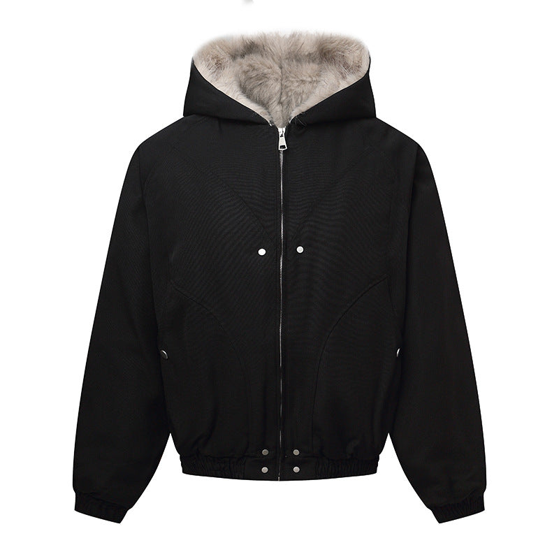 Unisex Kapuzenblouson mit wärmendem Teddyfutter, elastischem Saum und verdeckter Knopfleiste Nord Taschen
