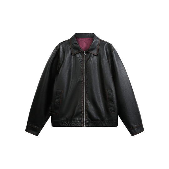Unisex Weit geschnittene Kunstleder‑Fliegerjacke mit durchgehendem Metallreißverschluss Nord Taschen