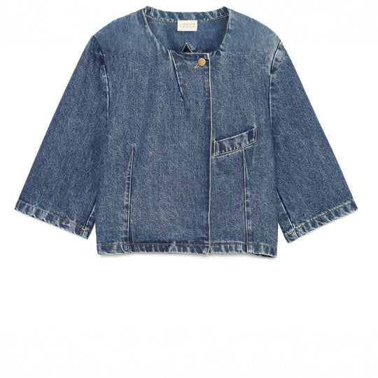 Damen Kurzjacke aus Denim im Boxy-Schnitt mit Stehkragen Nord Taschen