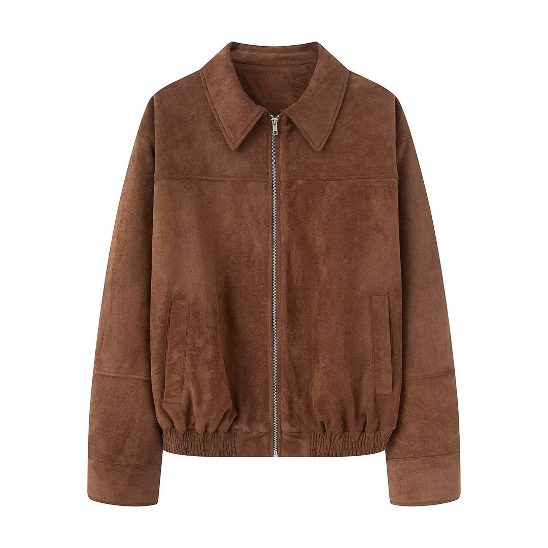 Damen Kurzjacke aus Velourslederoptik mit Reißverschluss und elastischem Saum Nord Taschen