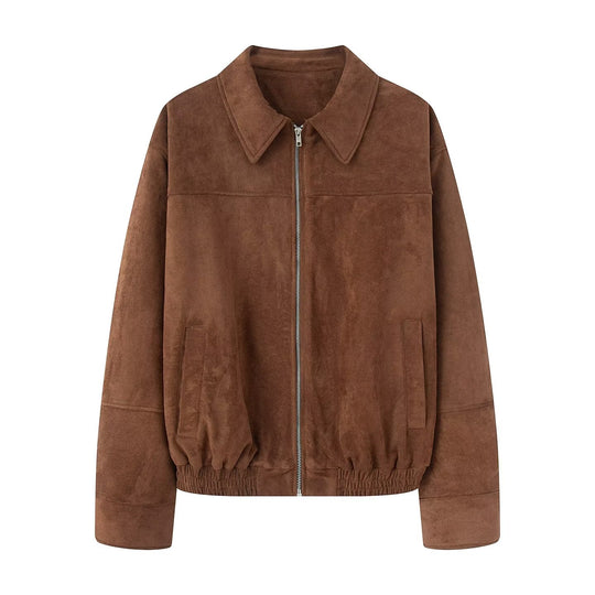 Damen Kurzjacke aus Velourslederoptik mit Reißverschluss und elastischem Saum Nord Taschen