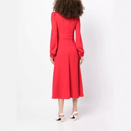 Damen Midikleid im Vintage‑Look mit hochgeschlossenem Kragen, asymmetrischer Zierknopfleiste und Frontschlitz Nord Taschen